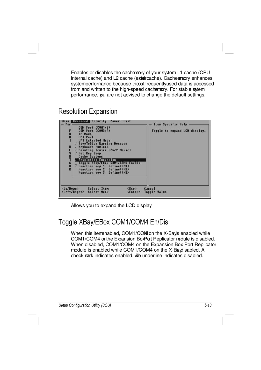 TAG 10 manual Resolution Expansion, Toggle XBay/EBox COM1/COM4 En/Dis 