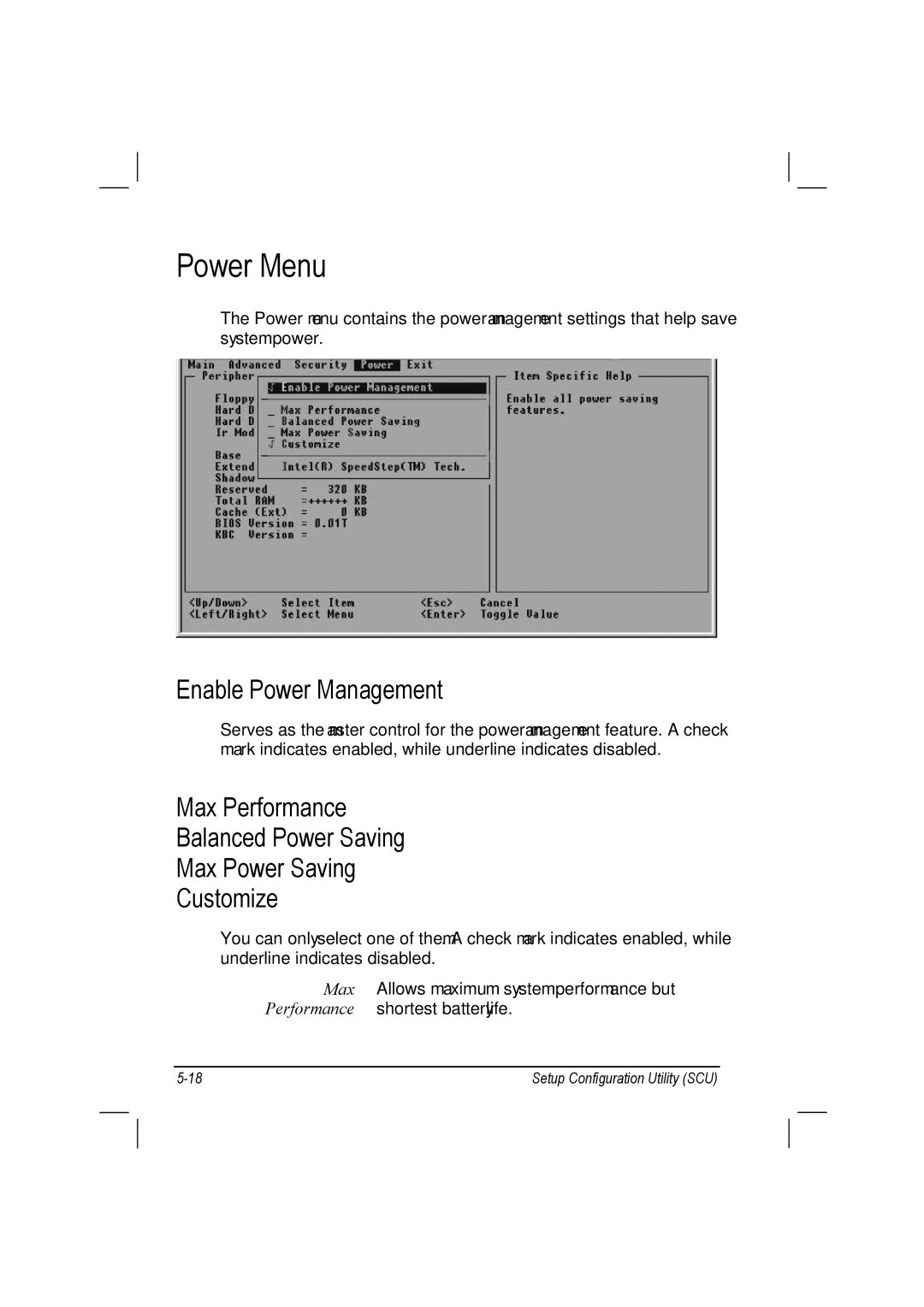 TAG 10 manual Power Menu, Enable Power Management 