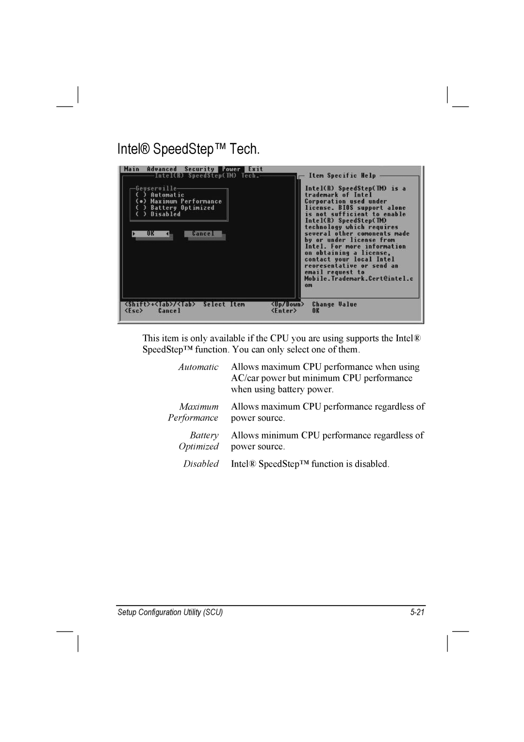 TAG 10 manual Intel SpeedStep Tech 