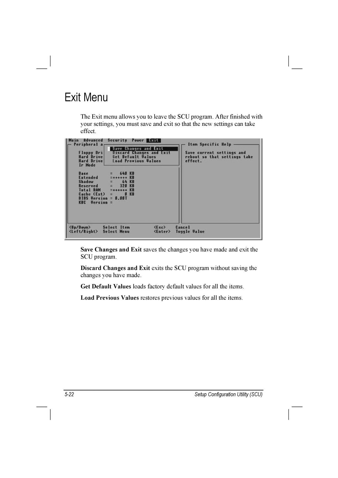 TAG 10 manual Exit Menu 