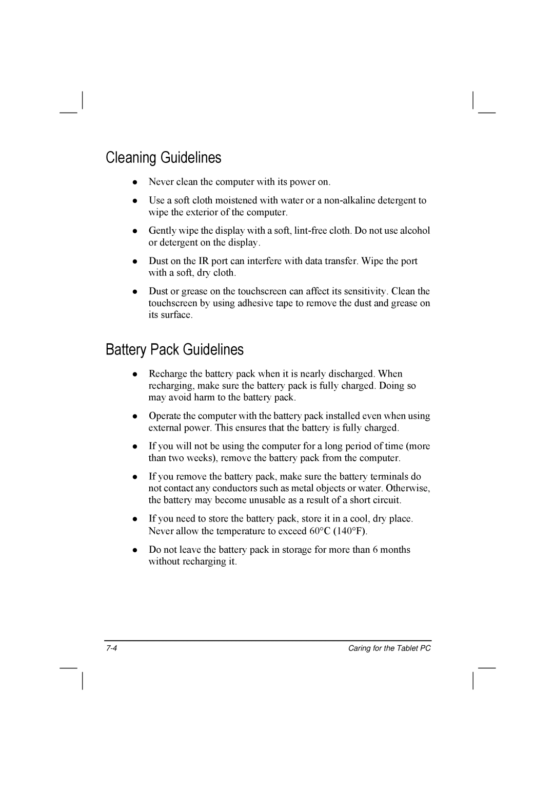 TAG 10 manual Cleaning Guidelines, Battery Pack Guidelines 