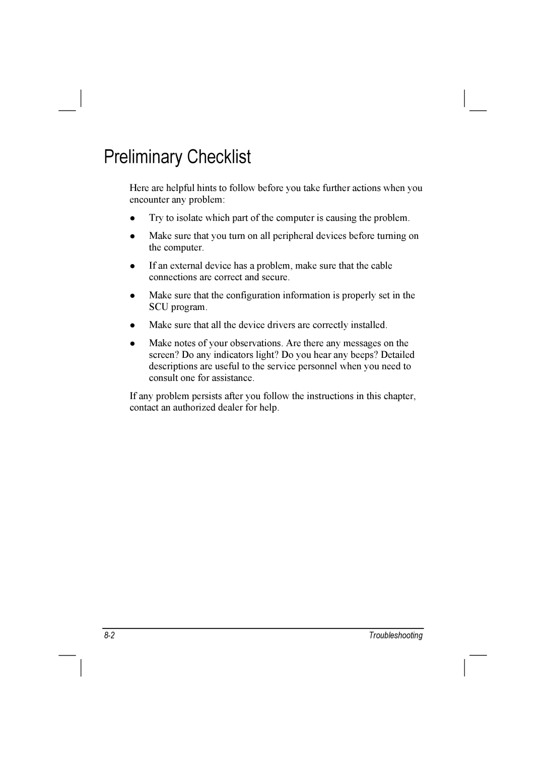 TAG 10 manual Preliminary Checklist 