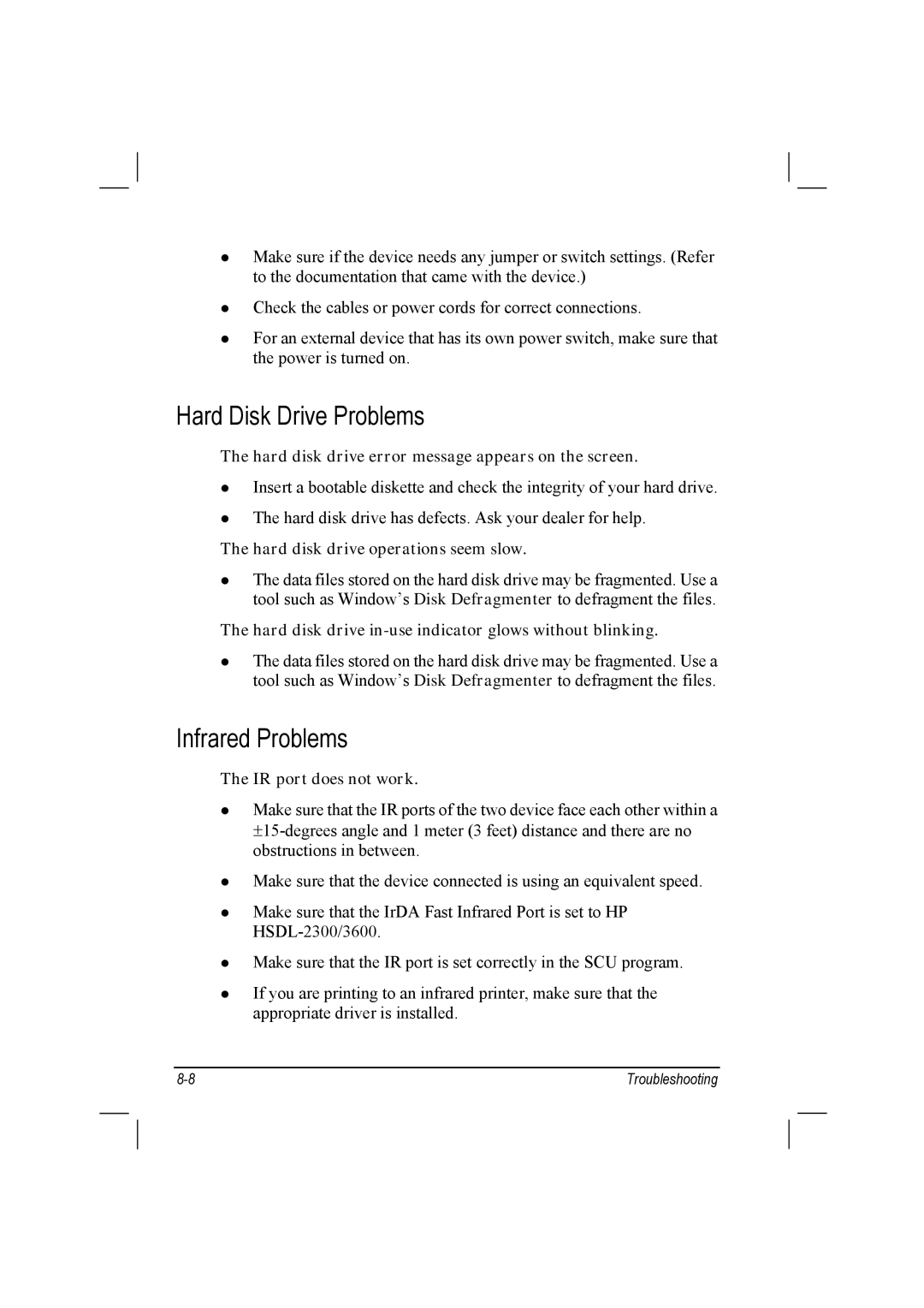 TAG 10 manual Hard Disk Drive Problems, Infrared Problems 