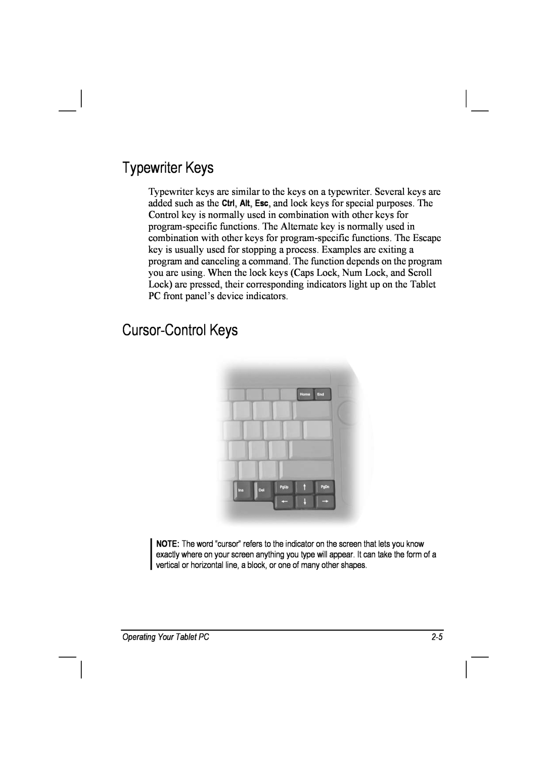 TAG 10 manual Typewriter Keys, Cursor-Control Keys 