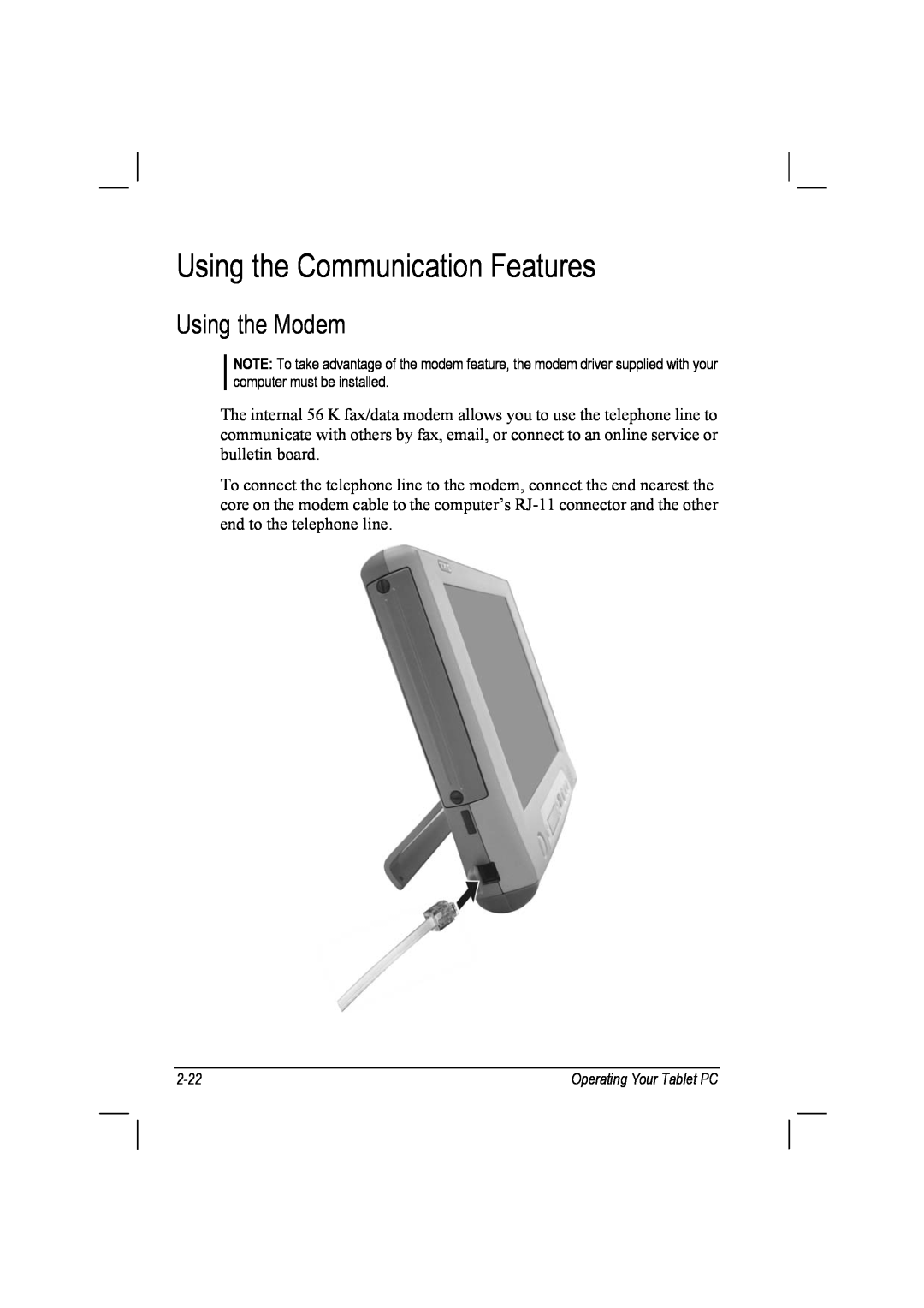 TAG 10 manual Using the Communication Features, Using the Modem 