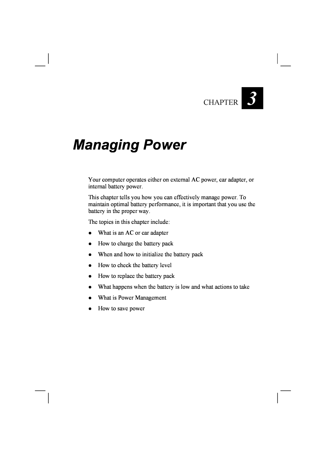 TAG 10 manual Managing Power, Chapter 