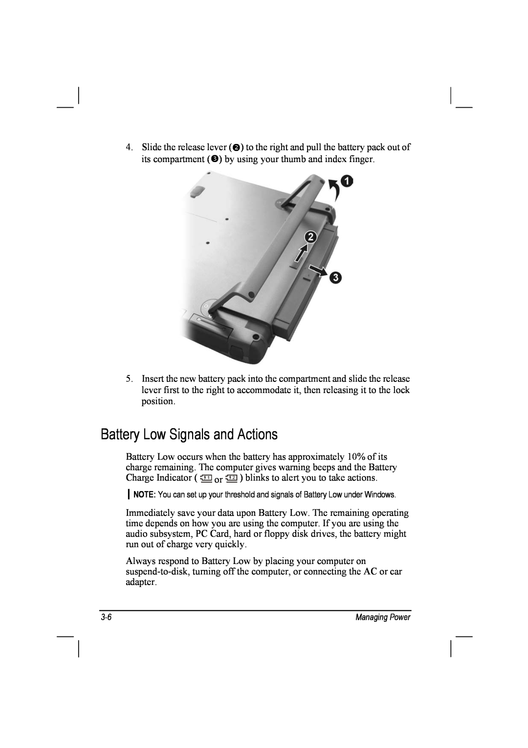 TAG 10 manual Battery Low Signals and Actions 