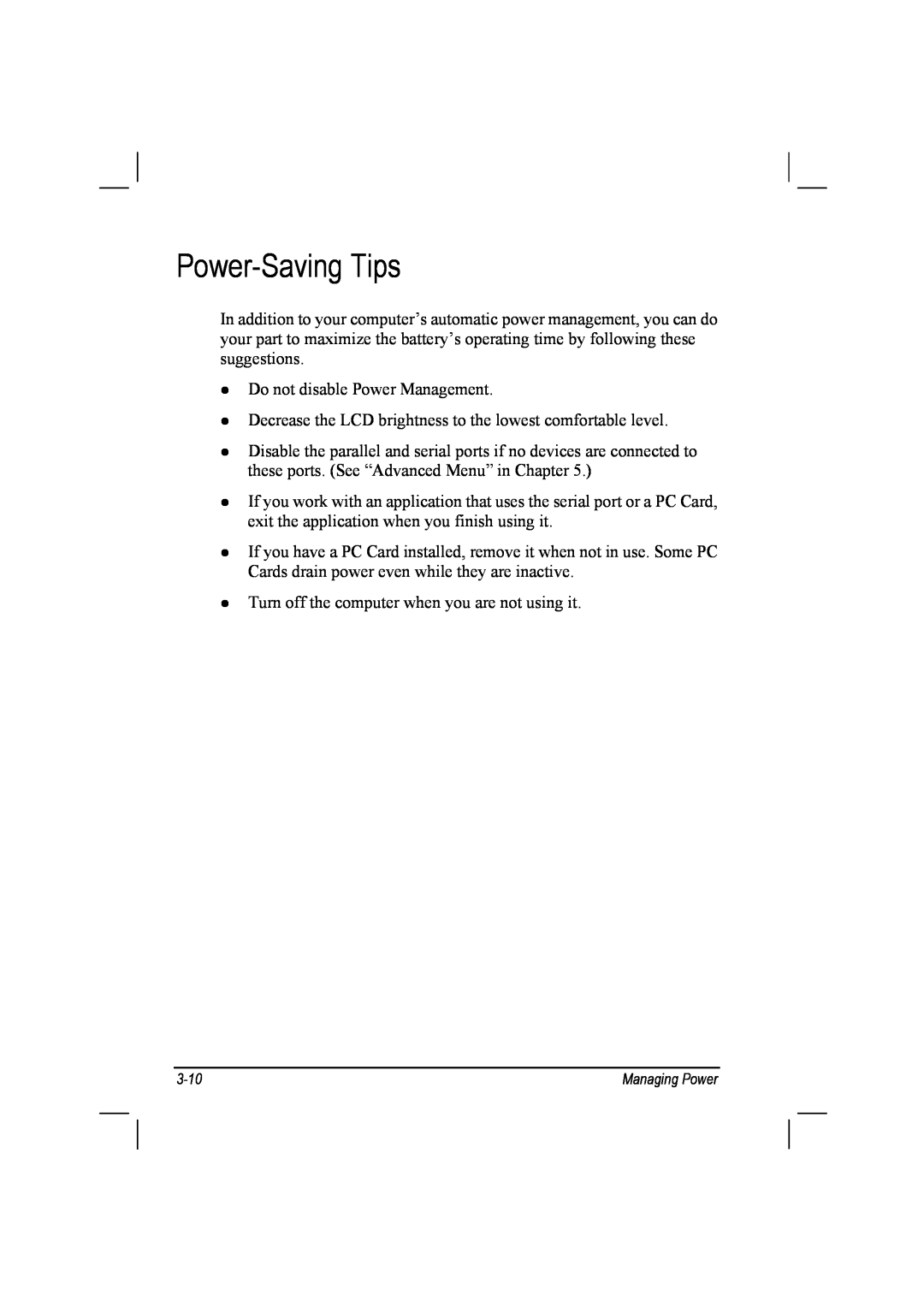 TAG 10 manual Power-Saving Tips 