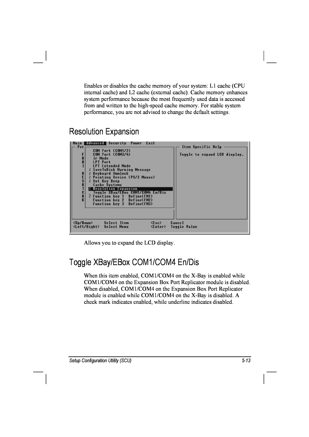 TAG 10 manual Resolution Expansion, Toggle XBay/EBox COM1/COM4 En/Dis 