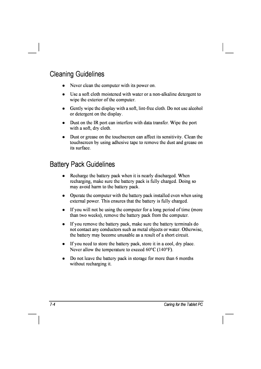 TAG 10 manual Cleaning Guidelines, Battery Pack Guidelines 