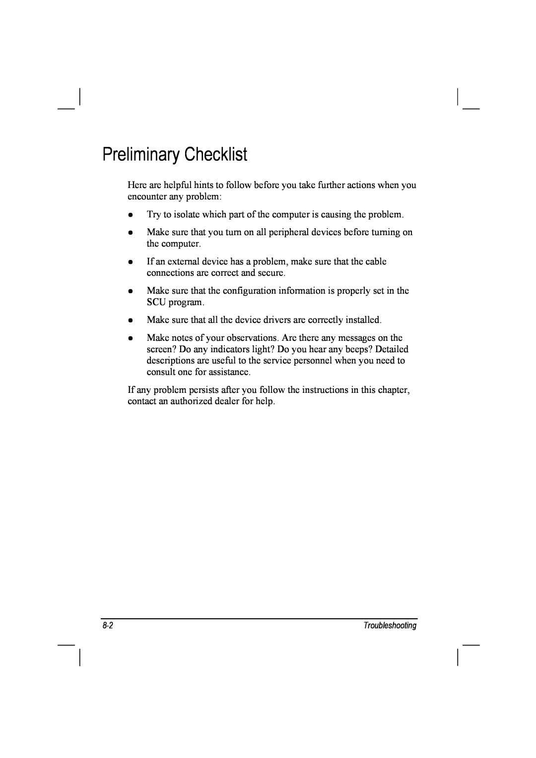 TAG 10 manual Preliminary Checklist 
