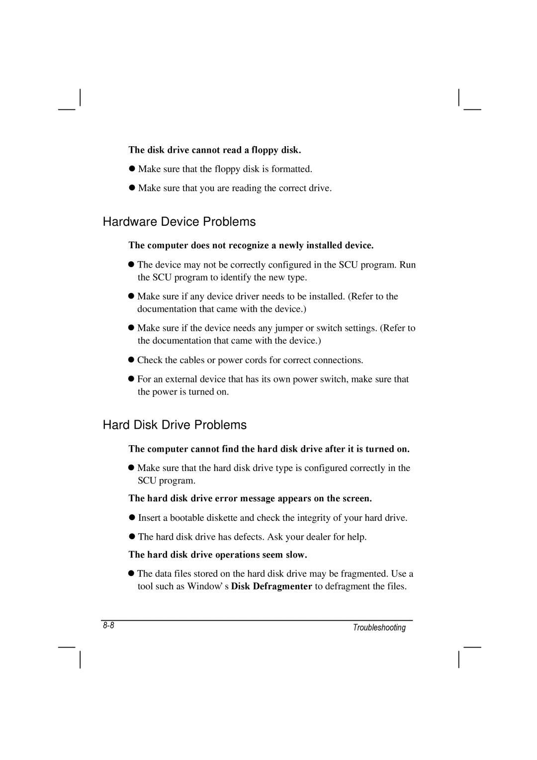 TAG 100 manual Hardware Device Problems, Hard Disk Drive Problems 