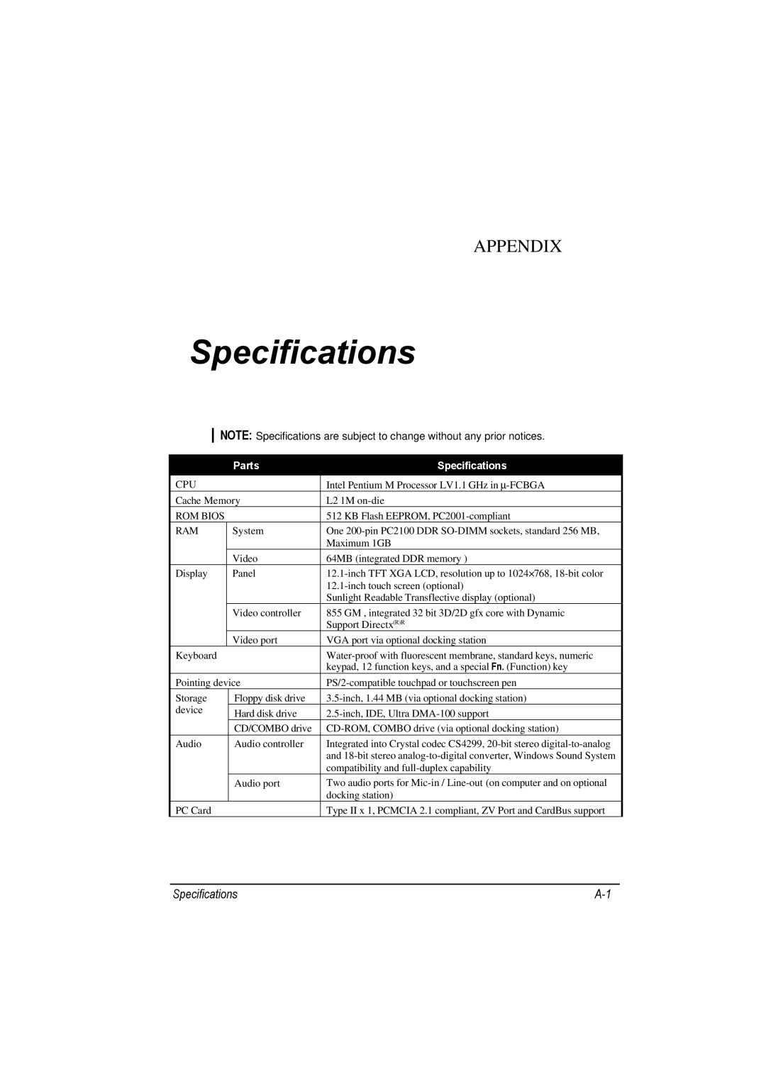 TAG 100 manual Specifications 