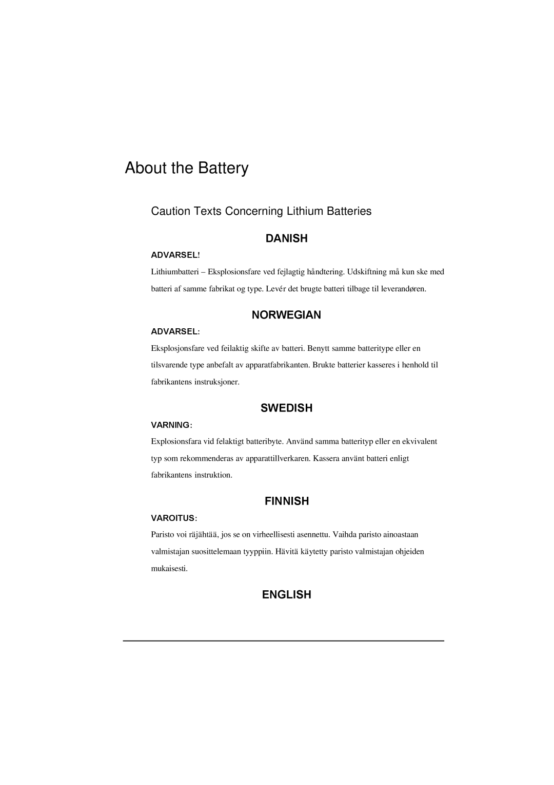 TAG 100 manual About the Battery, Danish 