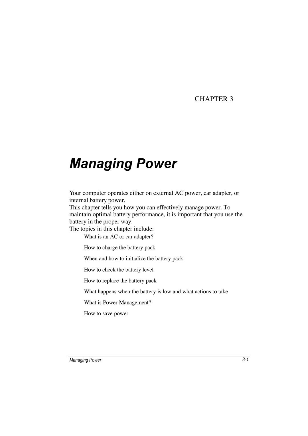 TAG 100 manual Managing Power 