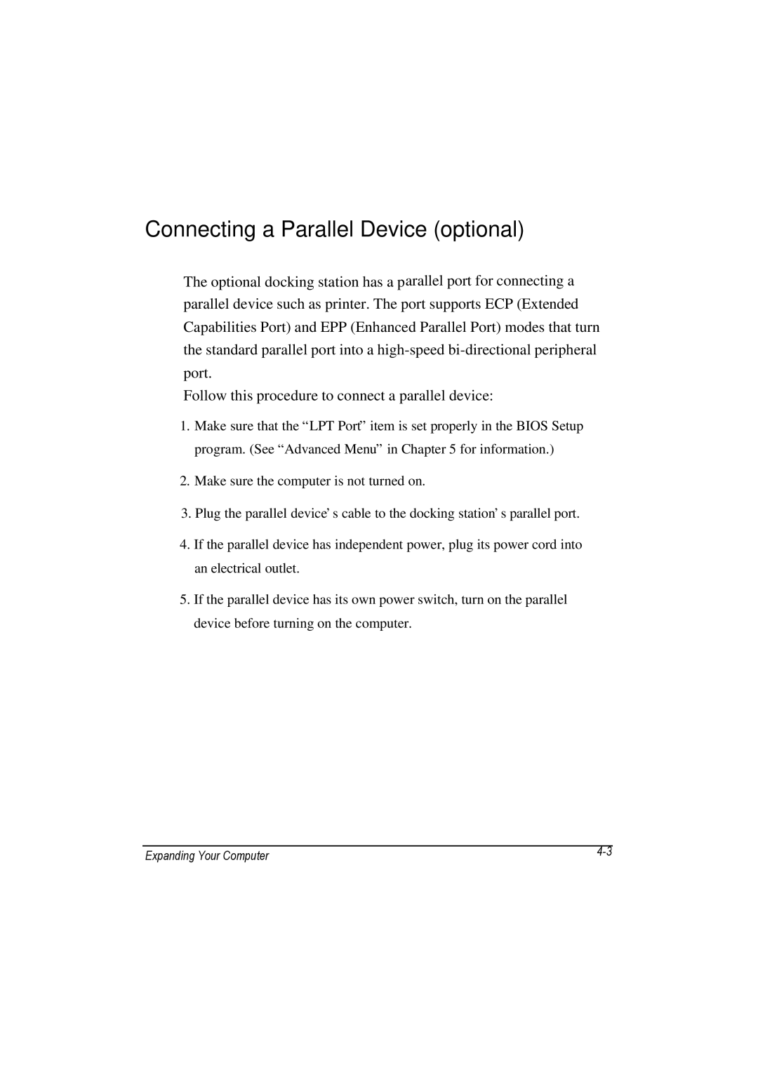 TAG 100 manual Connecting a Parallel Device optional 