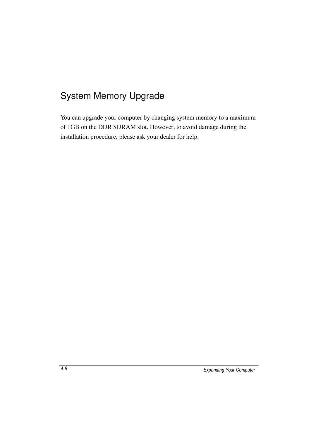 TAG 100 manual System Memory Upgrade 