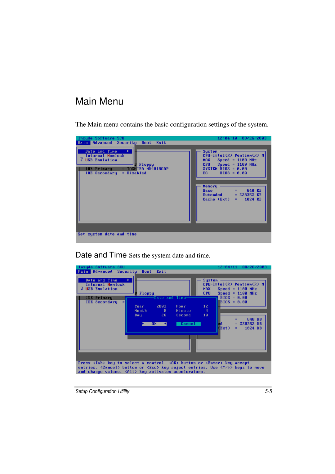 TAG 100 manual Main Menu 