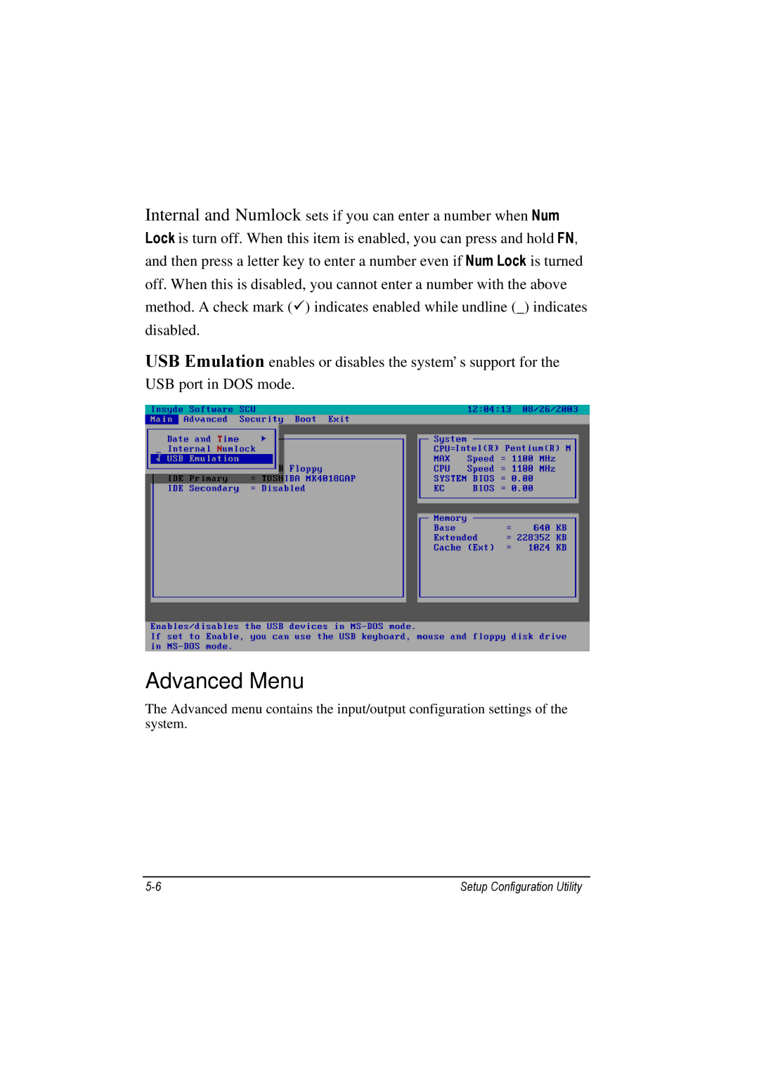 TAG 100 manual Advanced Menu 