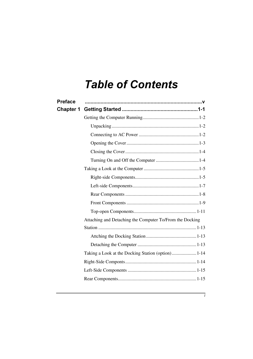 TAG 100 manual Table of Contents 