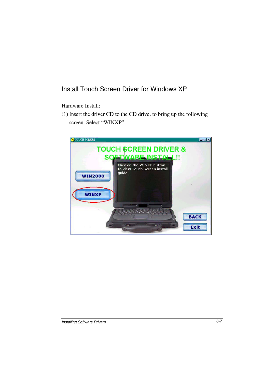 TAG 100 manual Install Touch Screen Driver for Windows XP 