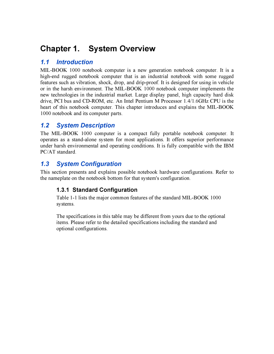 TAG 1000 manual Introduction, System Description, System Configuration, Standard Configuration 