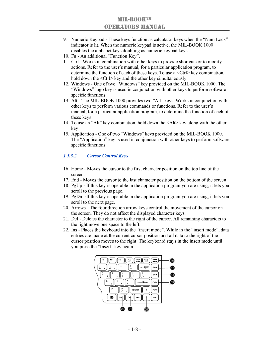 TAG 1000 manual Cursor Control Keys 