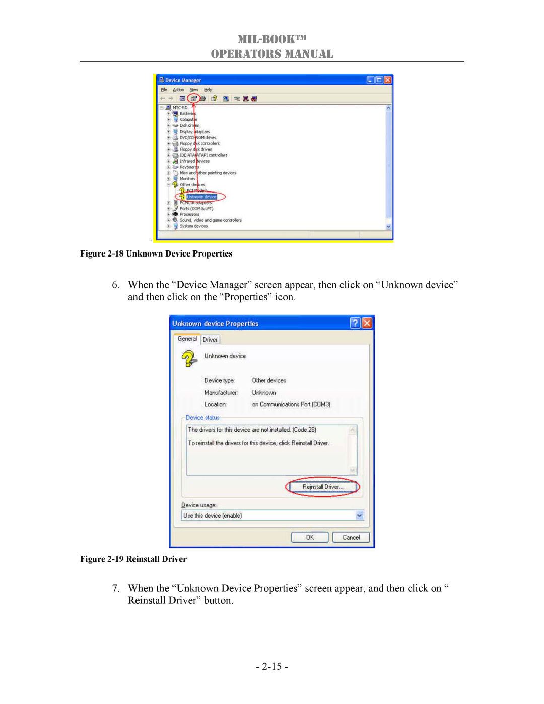 TAG 1000 manual Unknown Device Properties 