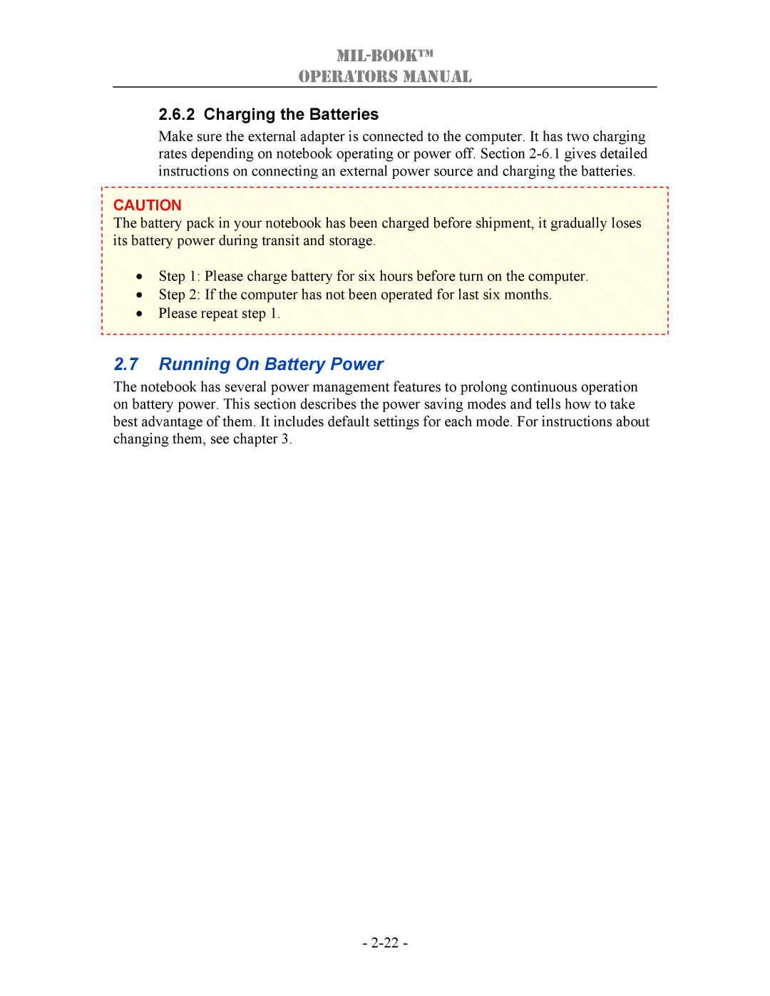 TAG 1000 manual Running On Battery Power, Charging the Batteries 