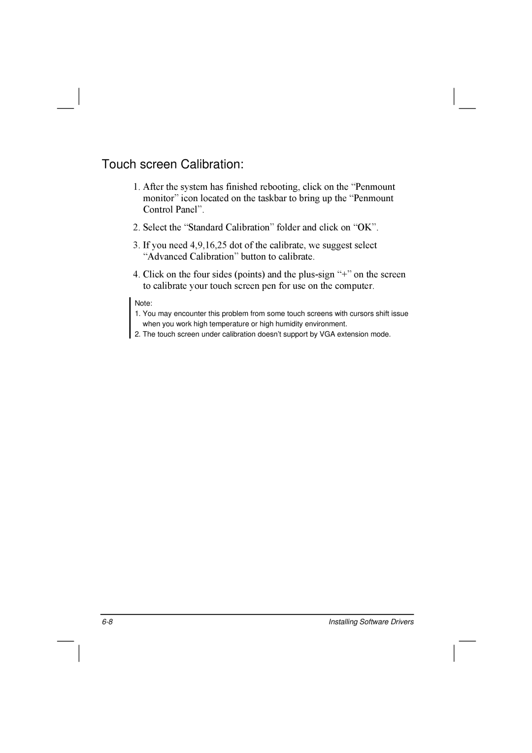 TAG 20 Series manual Touch screen Calibration 