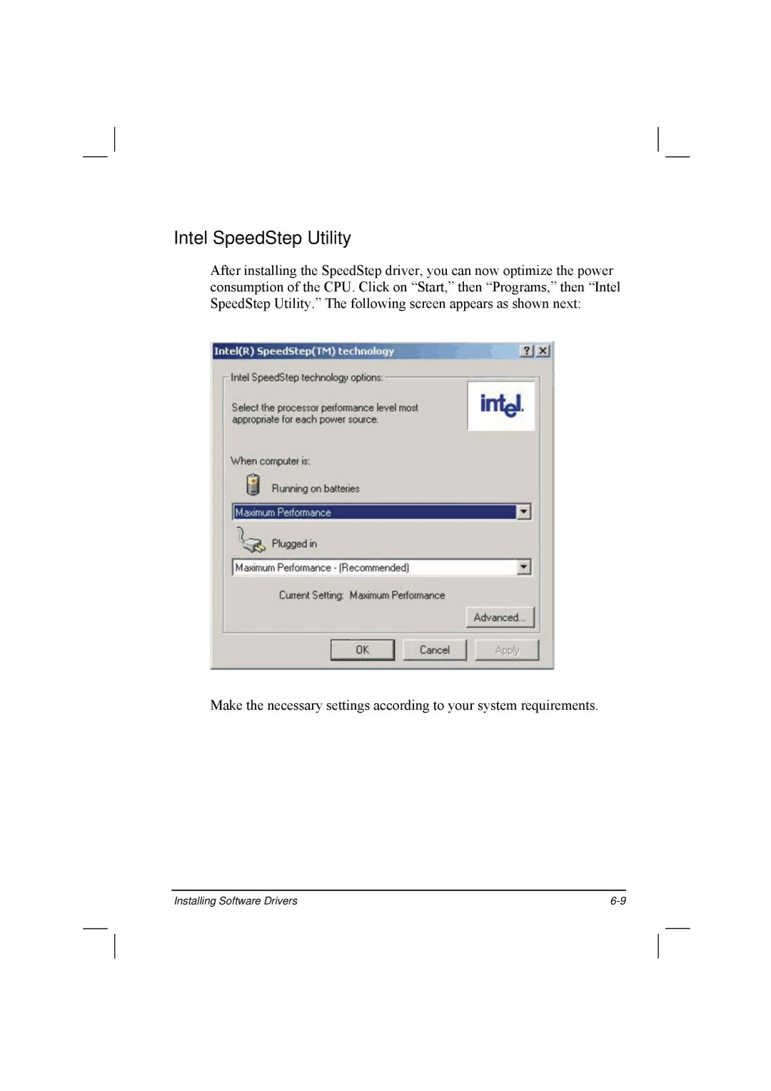 TAG 20 Series manual Intel SpeedStep Utility 