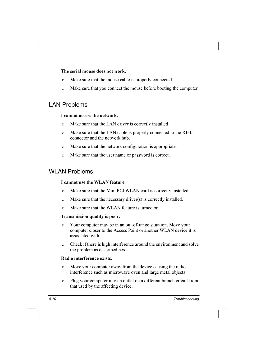 TAG 20 Series manual LAN Problems, Wlan Problems 