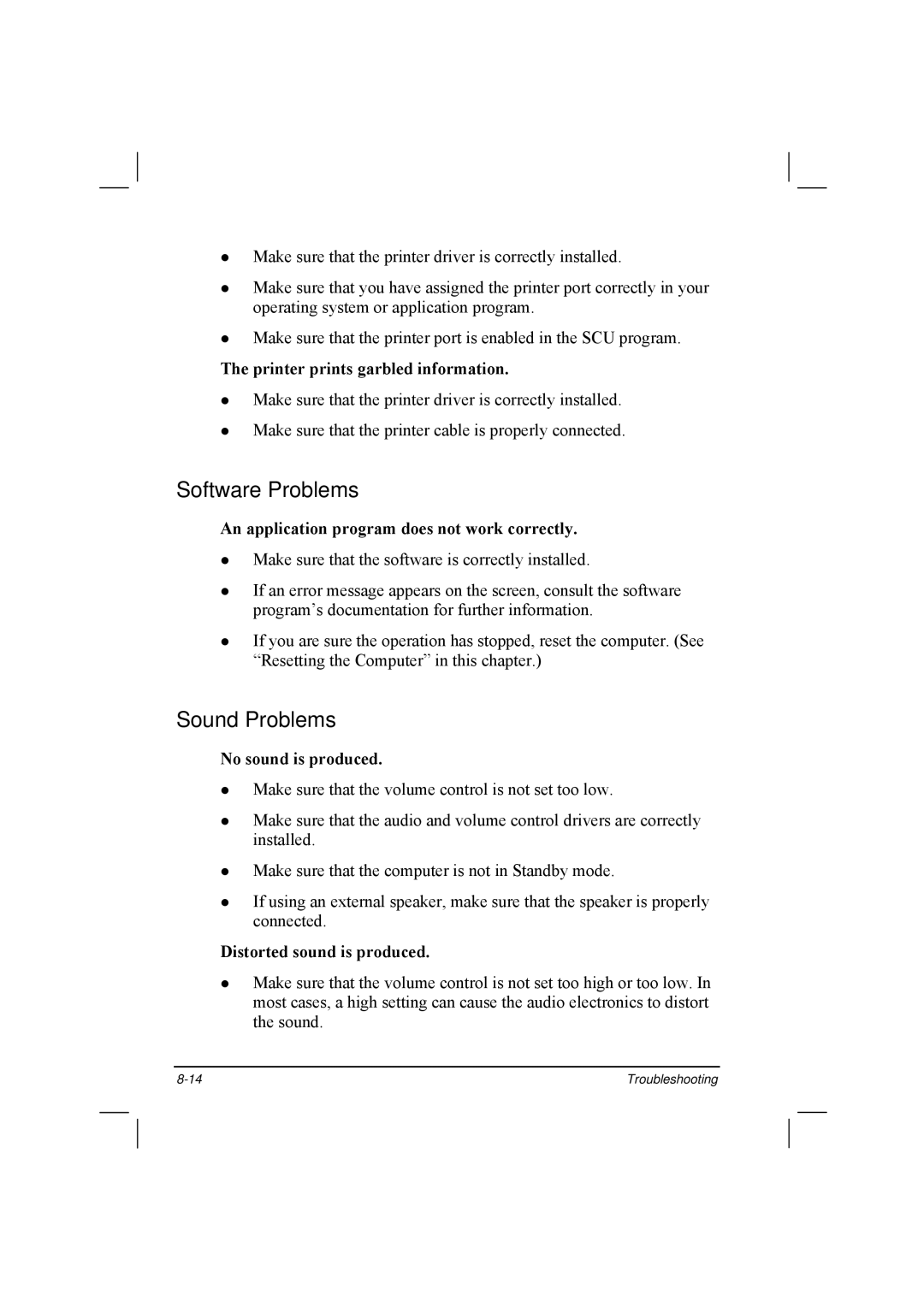 TAG 20 Series manual Software Problems, Sound Problems 