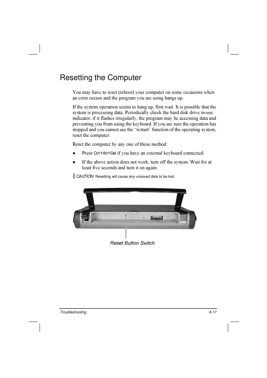 TAG 20 Series manual Resetting the Computer 