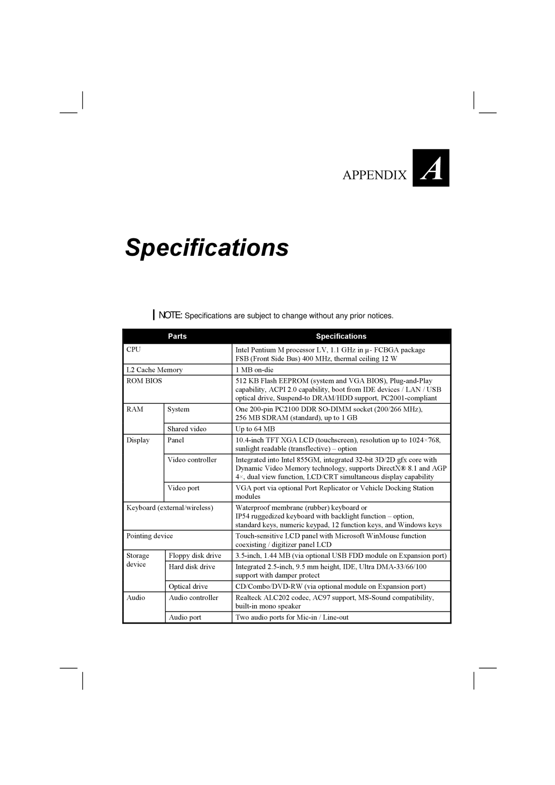 TAG 20 Series manual Specifications 