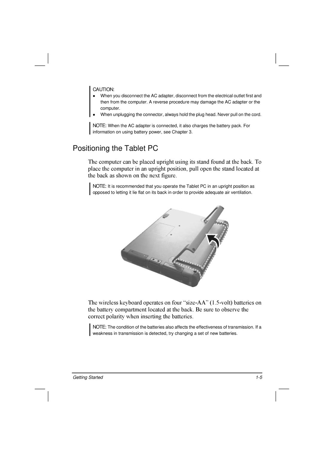 TAG 20 Series manual Positioning the Tablet PC 