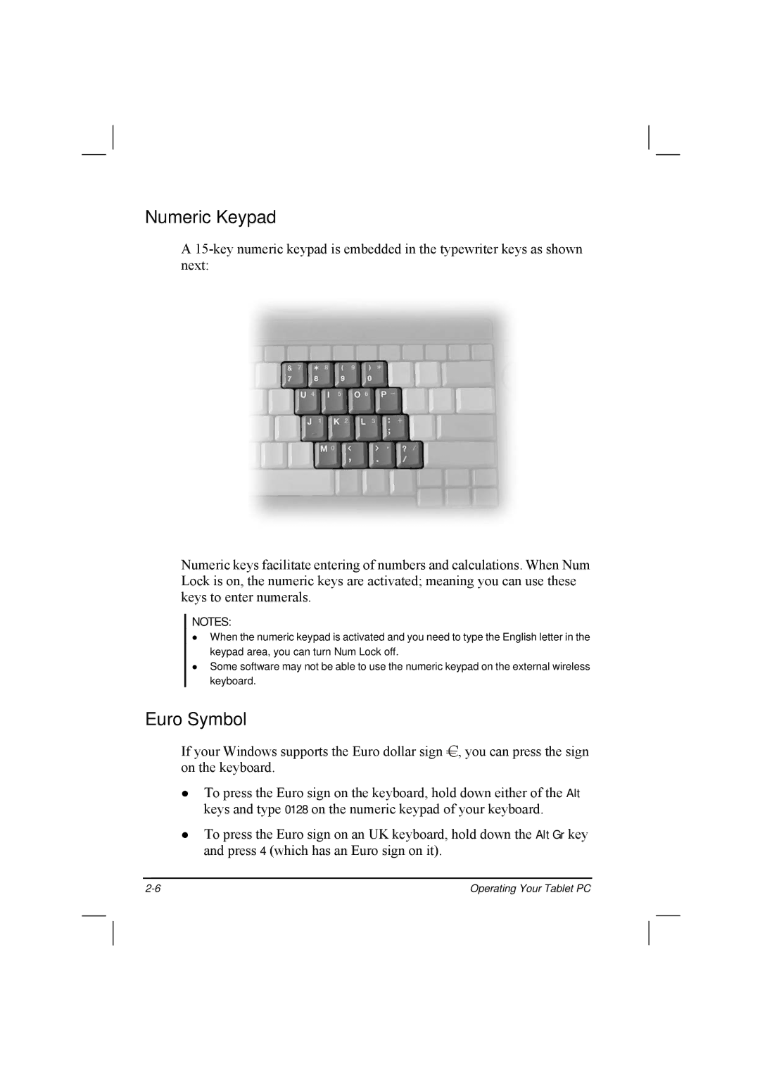 TAG 20 Series manual Numeric Keypad, Euro Symbol 