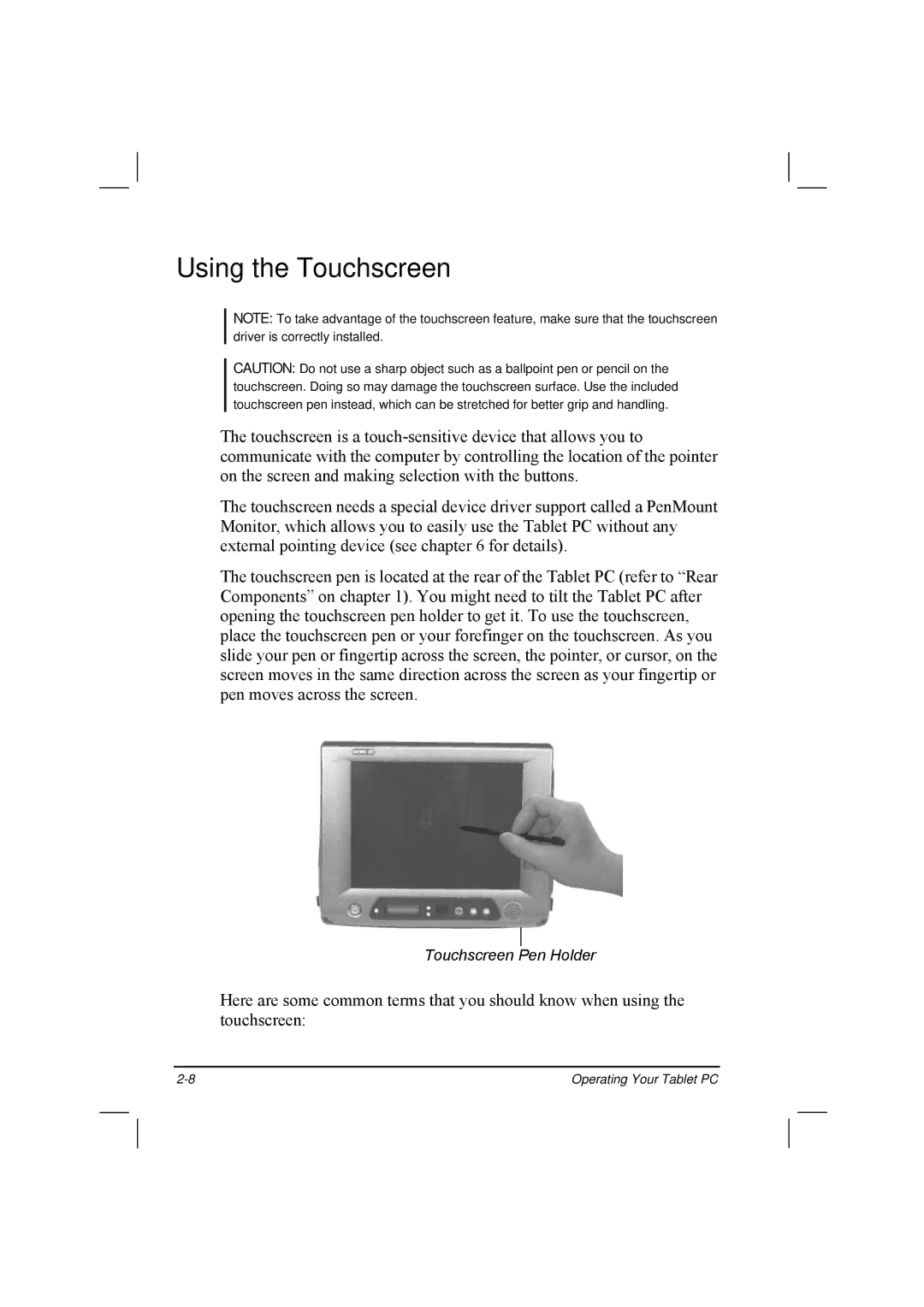 TAG 20 Series manual Using the Touchscreen 