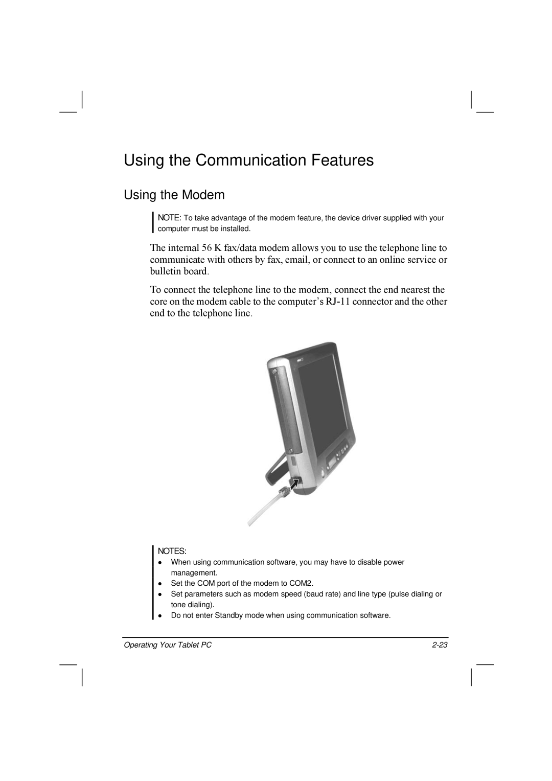 TAG 20 Series manual Using the Communication Features, Using the Modem 