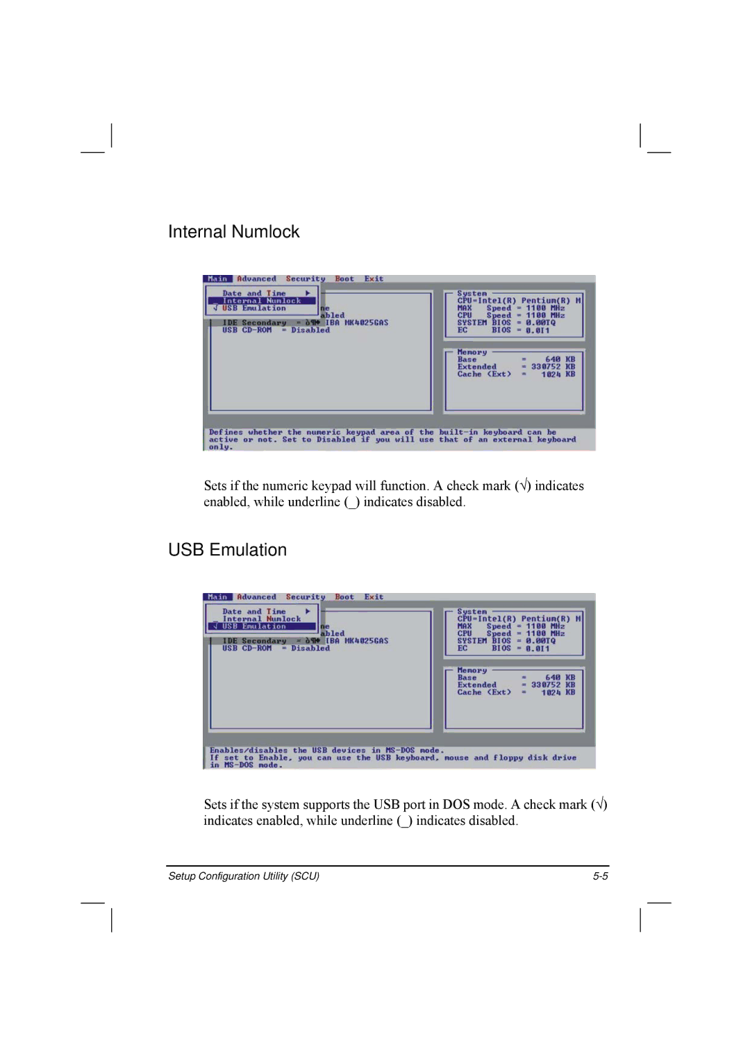 TAG 20 Series manual Internal Numlock, USB Emulation 