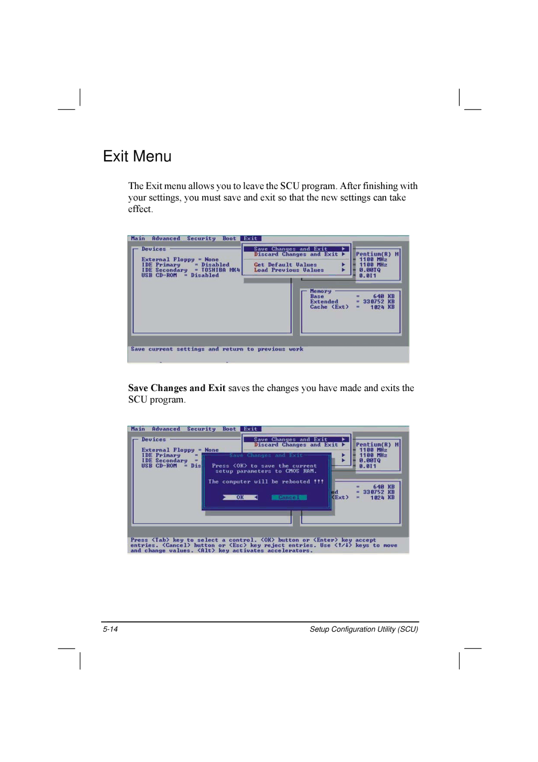 TAG 20 Series manual Exit Menu 