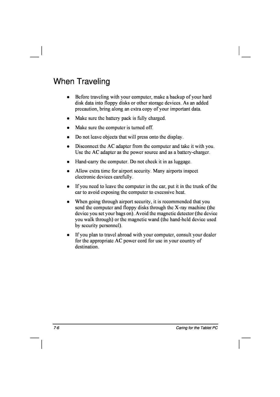 TAG 20 Series manual When Traveling 