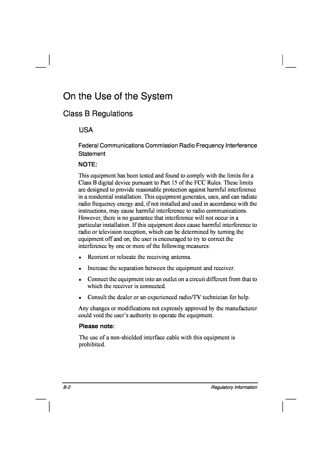 TAG 20 Series manual On the Use of the System, Class B Regulations, Please note, Regulatory Information 