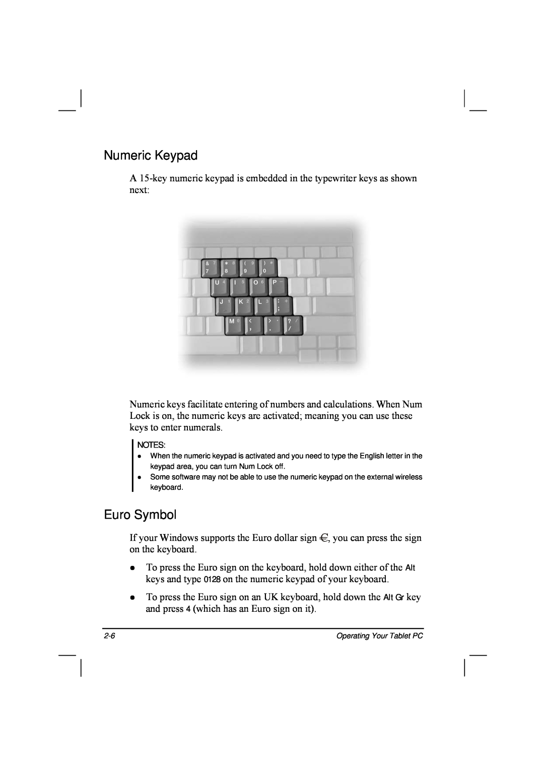 TAG 20 Series manual Numeric Keypad, Euro Symbol 
