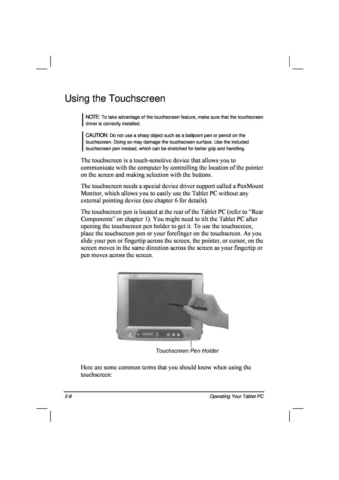 TAG 20 Series manual Using the Touchscreen 