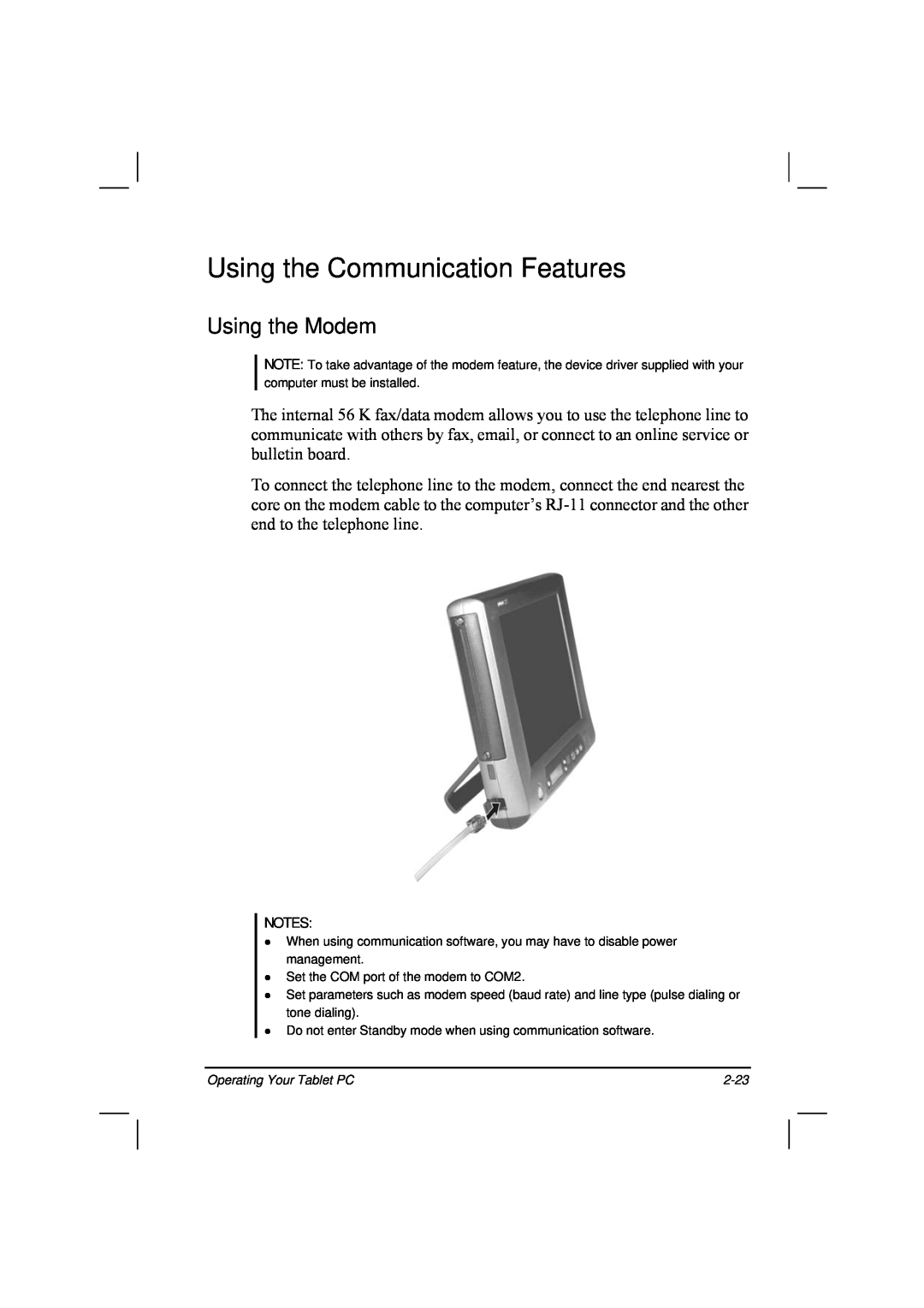 TAG 20 Series manual Using the Communication Features, Using the Modem 