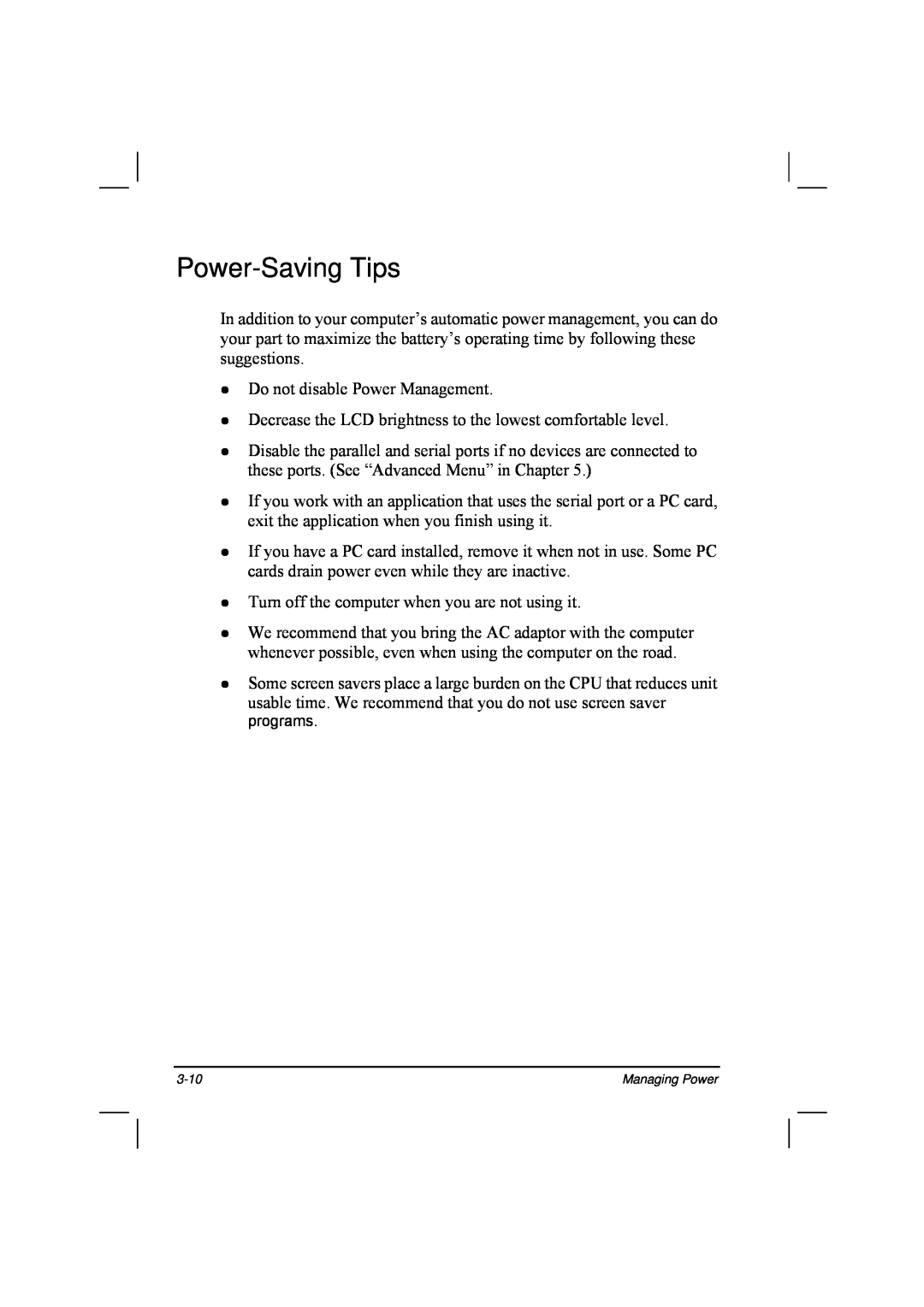 TAG 20 Series manual Power-Saving Tips 