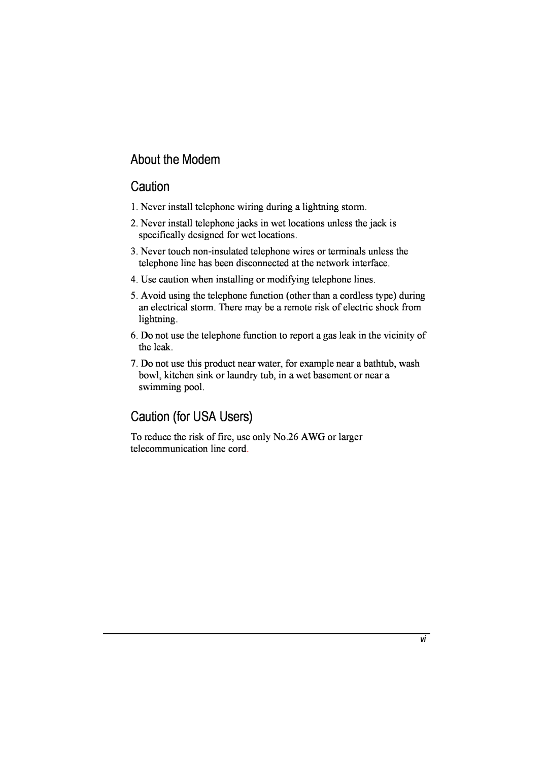 TAG 20 Series manual About the Modem, Caution for USA Users 