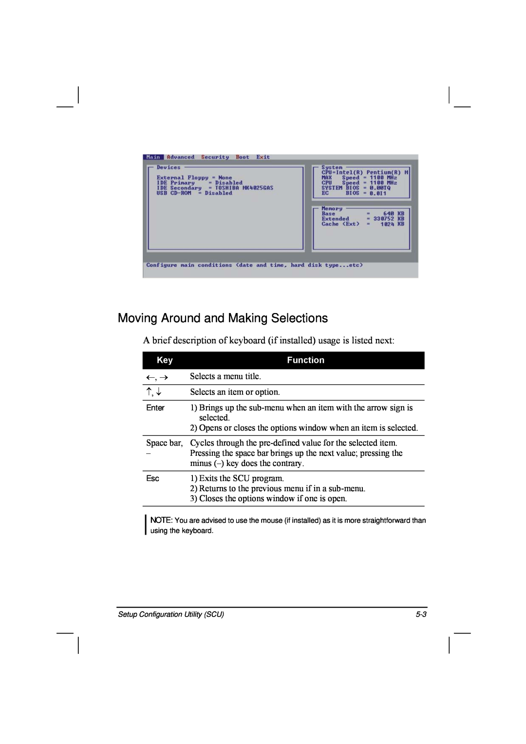 TAG 20 Series manual Moving Around and Making Selections, A brief description of keyboard if installed usage is listed next 