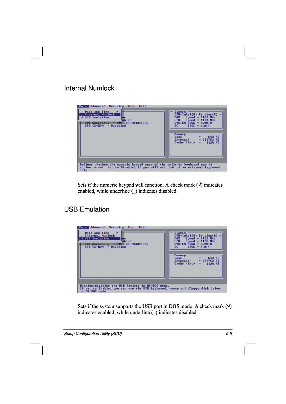 TAG 20 Series manual Internal Numlock, USB Emulation 